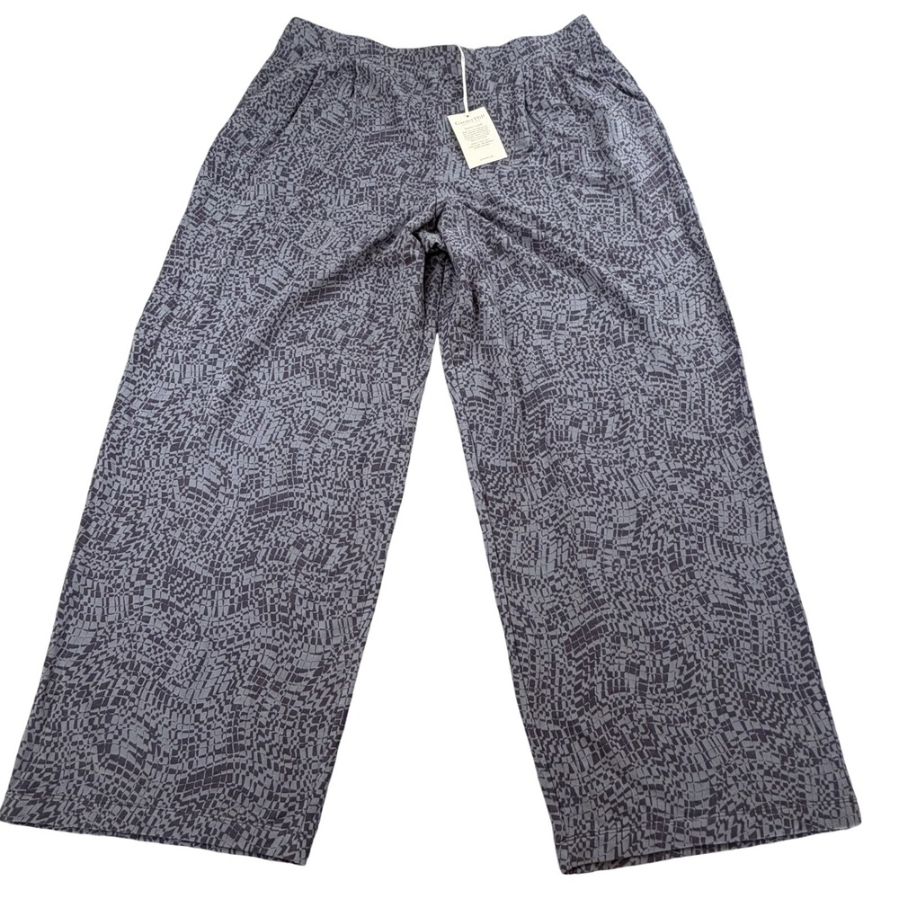 Garnet Hill XL TENCEL Lyocell Wide Leg Cropped Pants Gray Print NWT